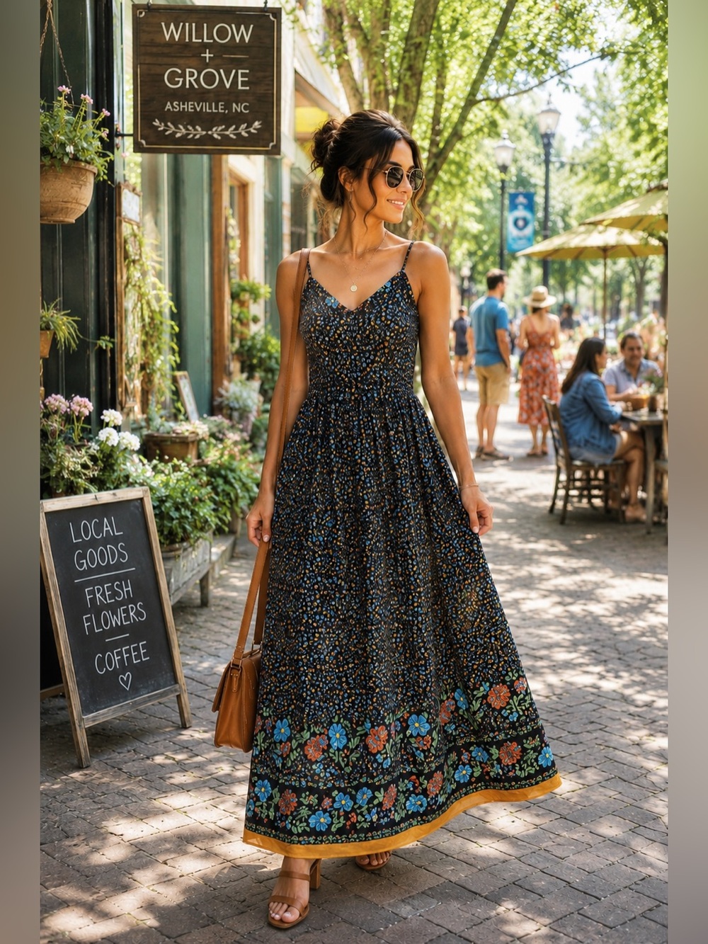 NWT,Kirundo,Boho,Floral V-Neck Maxi Dress w/Adjustable Straps,Elastic Back